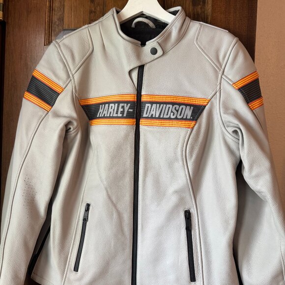 Ladies NEW gray leather Harley Davidson riding jacket - Picture 1 of 5